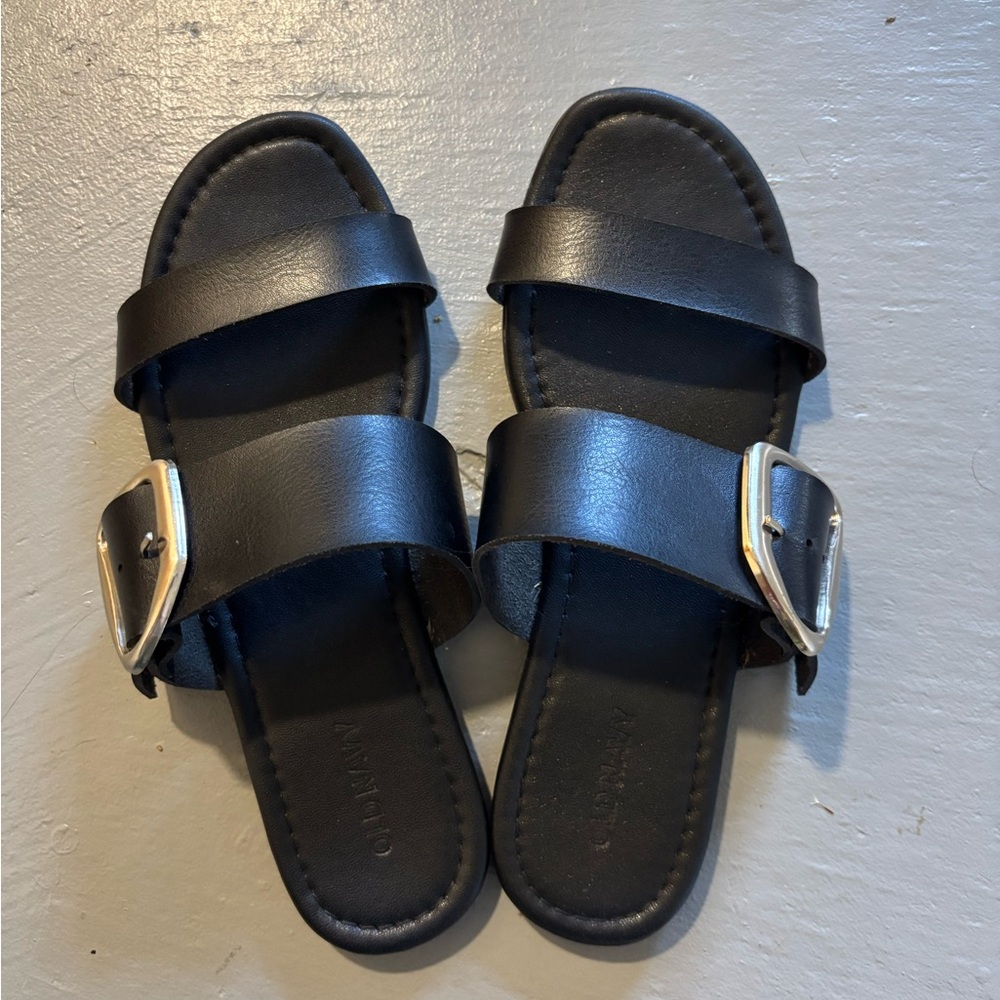 Old Navy Black Slide Sandals with Silver Buckle